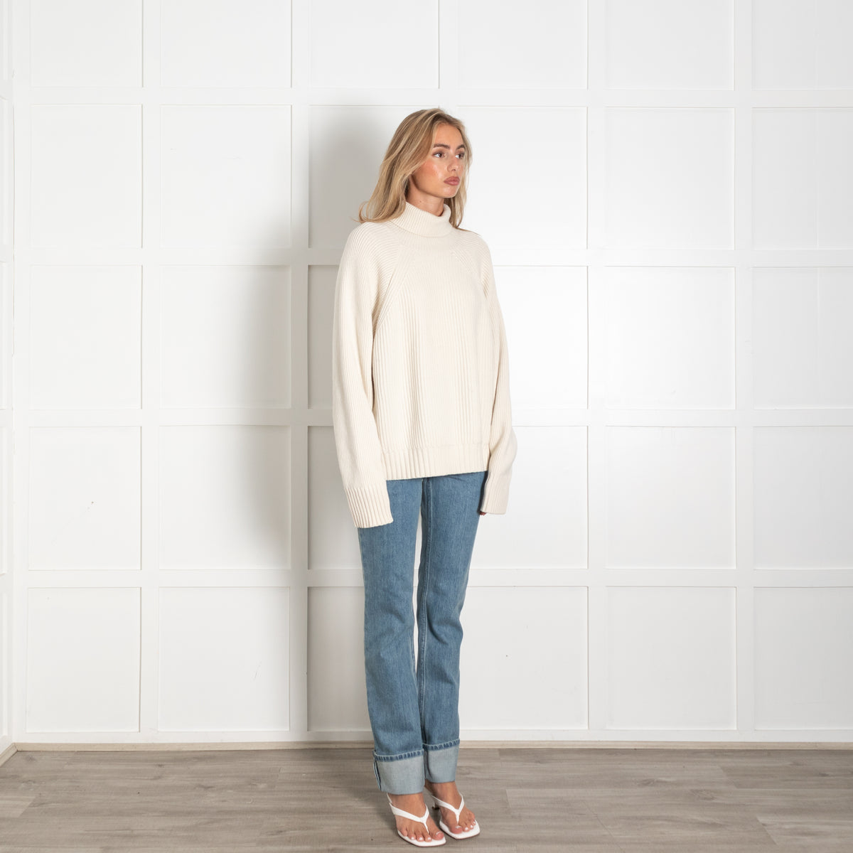 Tory Burch Cream Ribbed Wool Rollneck