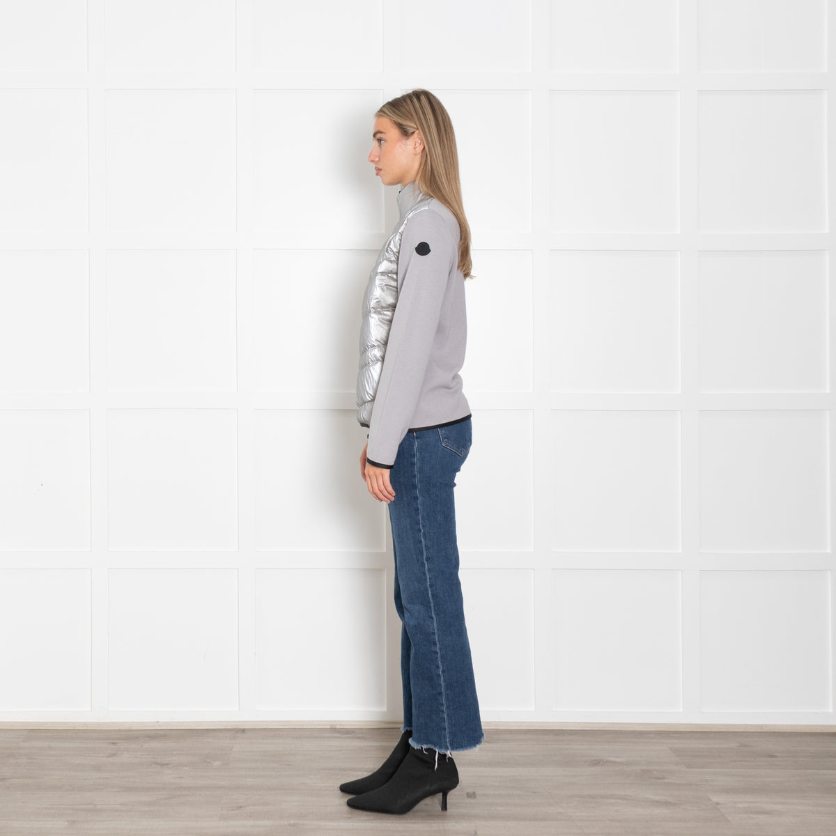 Moncler Silver Panelled Wool-Blend & Quilted Shell Down Jacket
