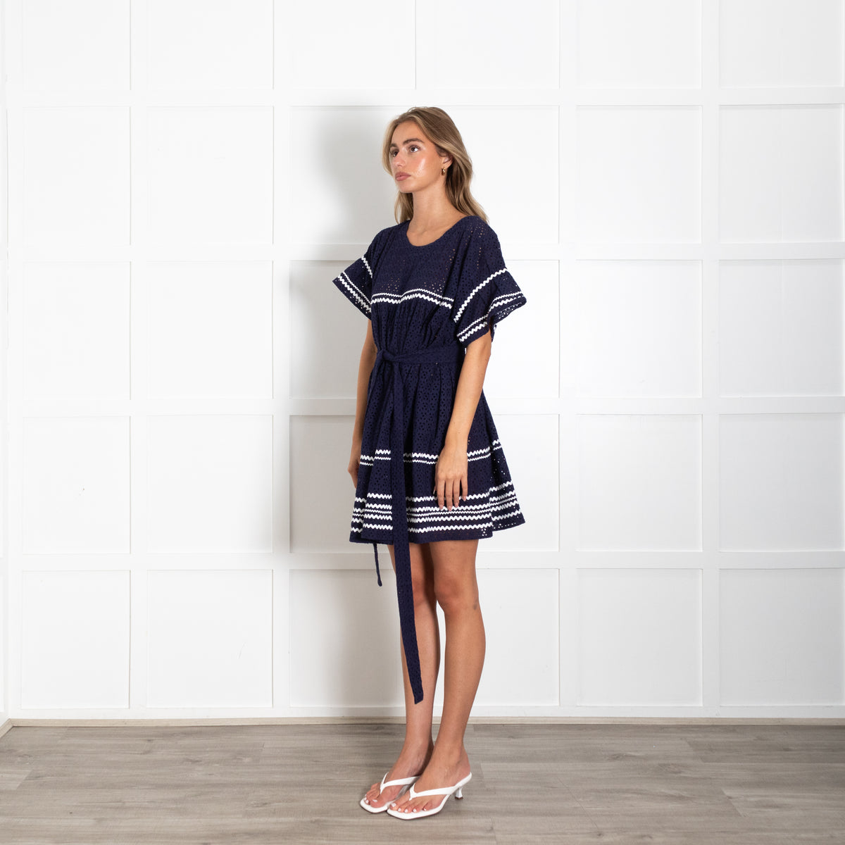 Lisa Marie Fernandez Navy Broderie Anglais Dress With Belt