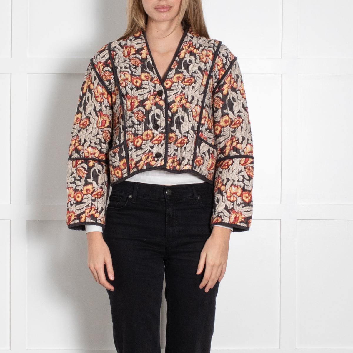 Maison Hotel Grey Cream Rust Floral Quilted Jacket