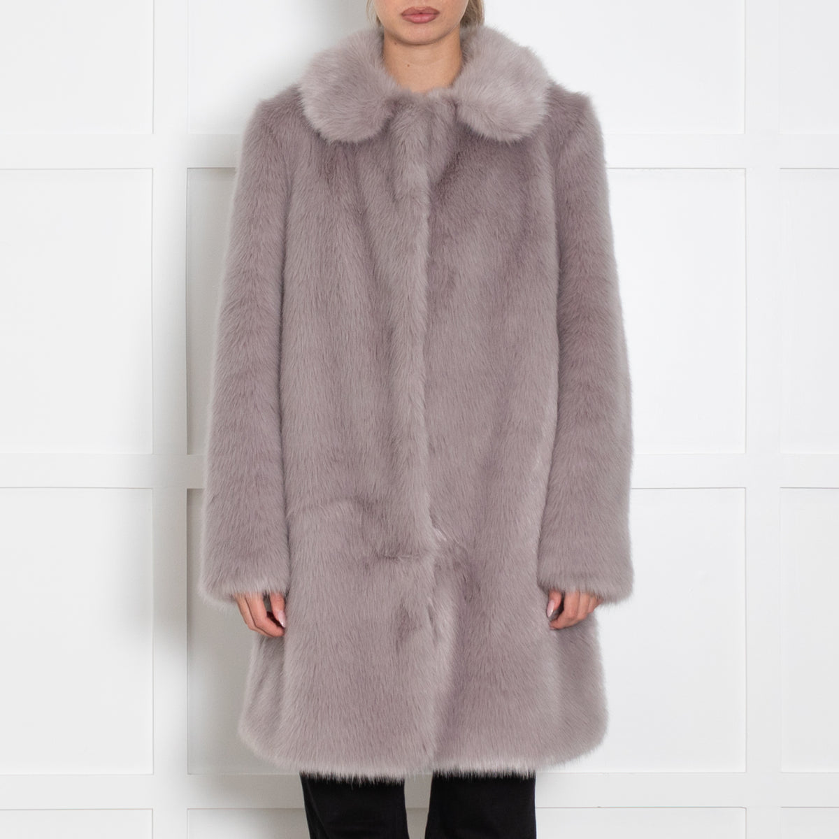 Miranda Dunn Pale Grey Fuax Fur Coat