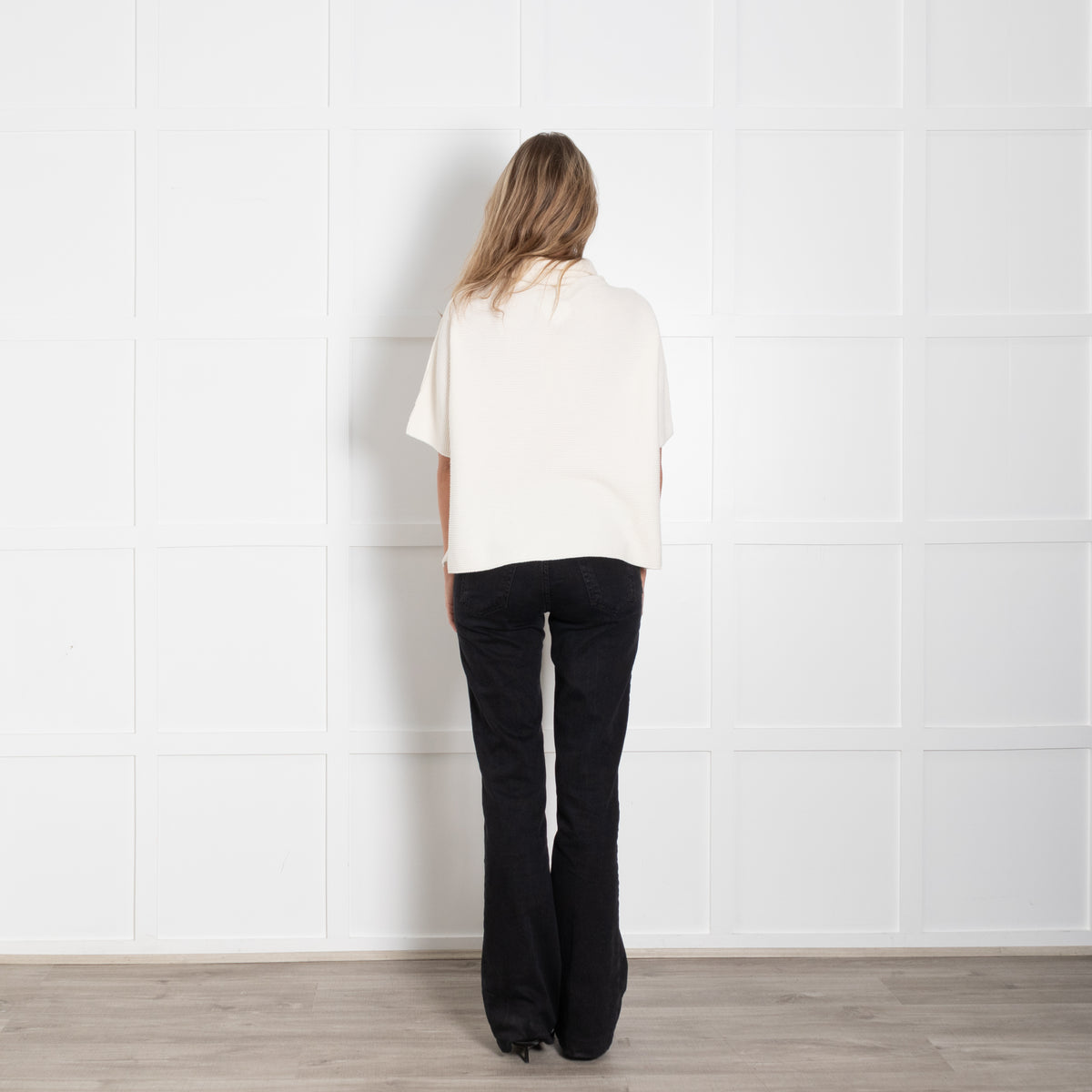 Le Tricot Perugia Cream Rib Short Sleeve Cowl Neck Jumper