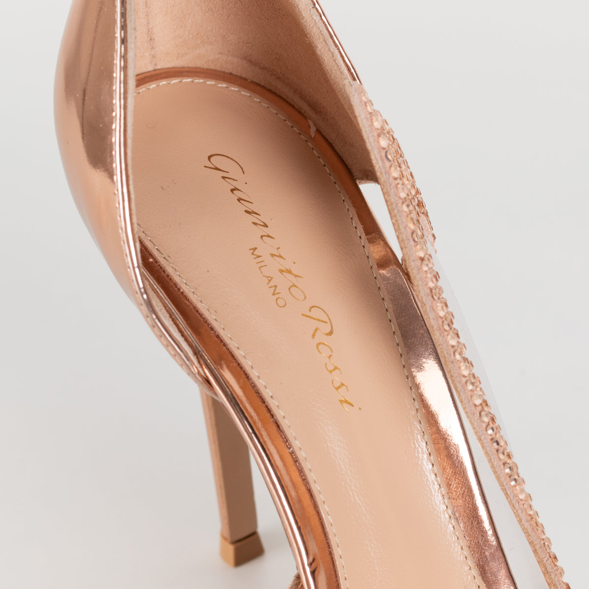 Gianvito Rossi Rose Gold Leif Plexi Trasp Diamante Shoes