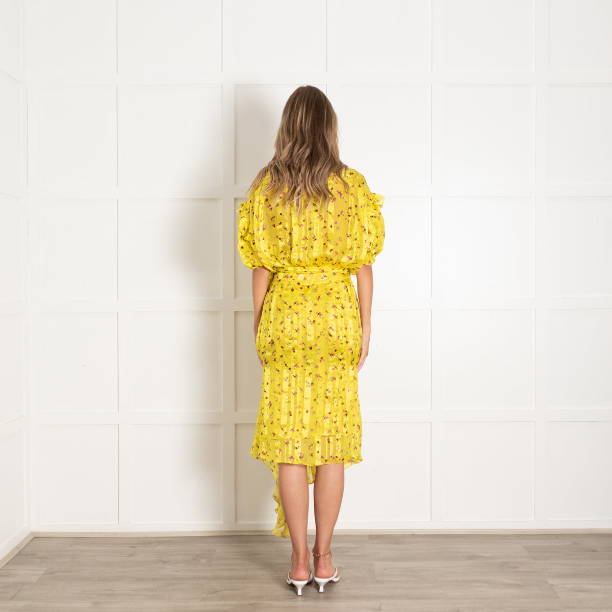 Preen By Thornton Bregazzi Yellow Floral Silk Maxi Wrap Dress