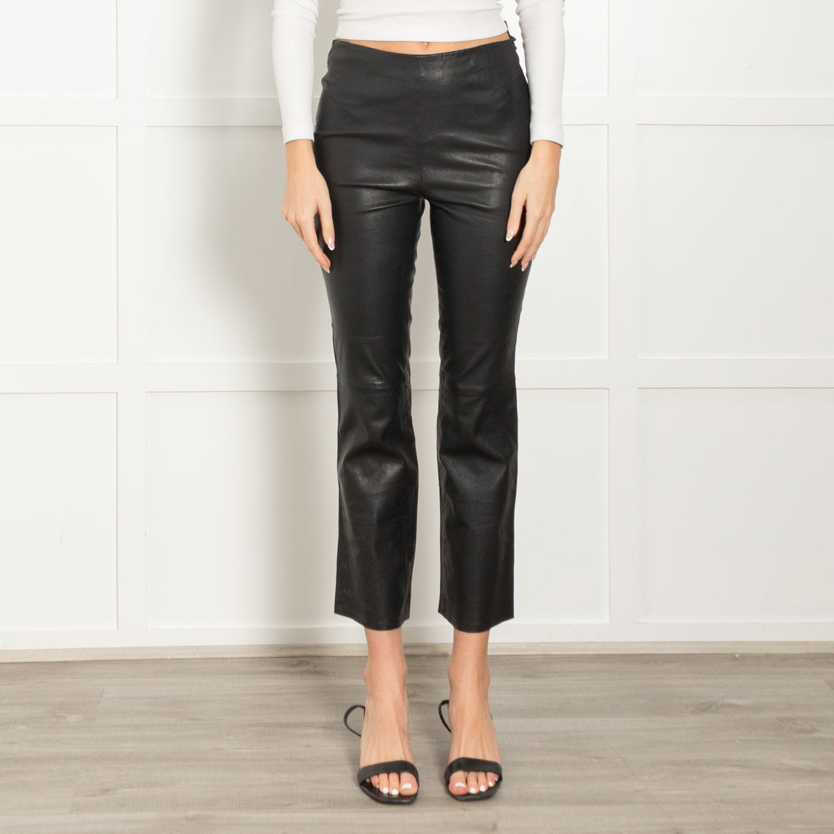 Sezane Black Stretchy Leather Straight Leg Trousers