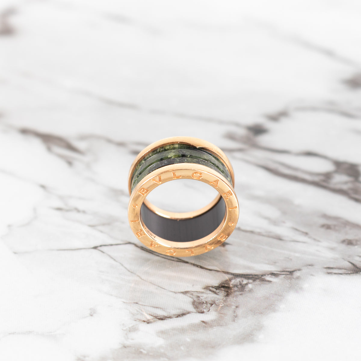 Bvlgari Green Ceramic & 18k Yellow Gold B.Zero Ring