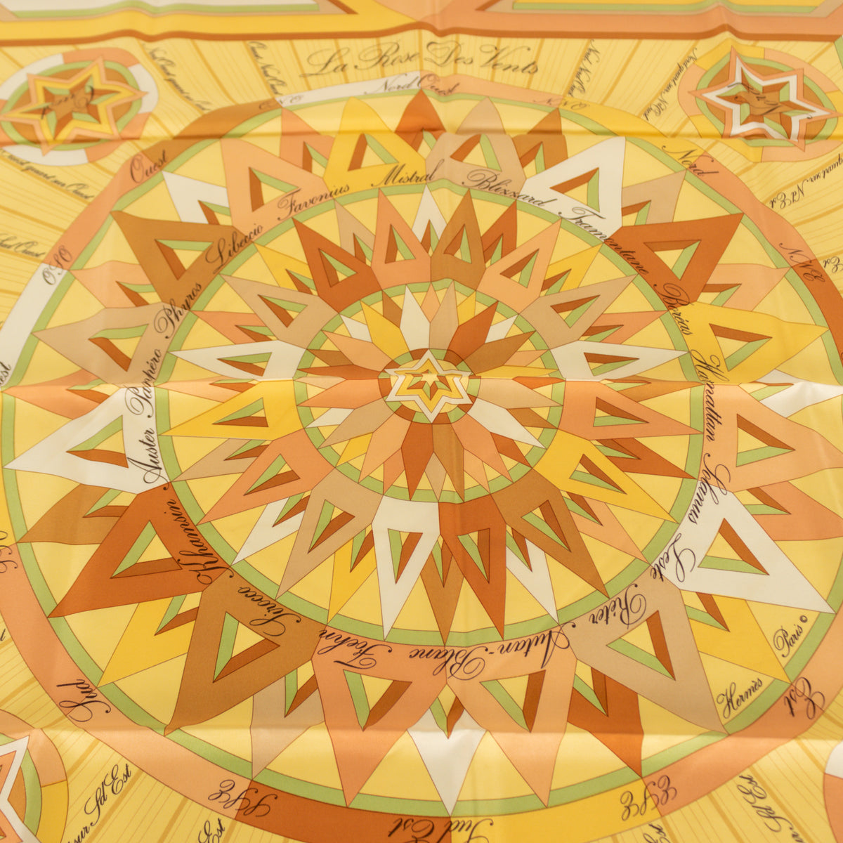 Hermes La Rose Des Vents Silk Pale Yellow Scarf