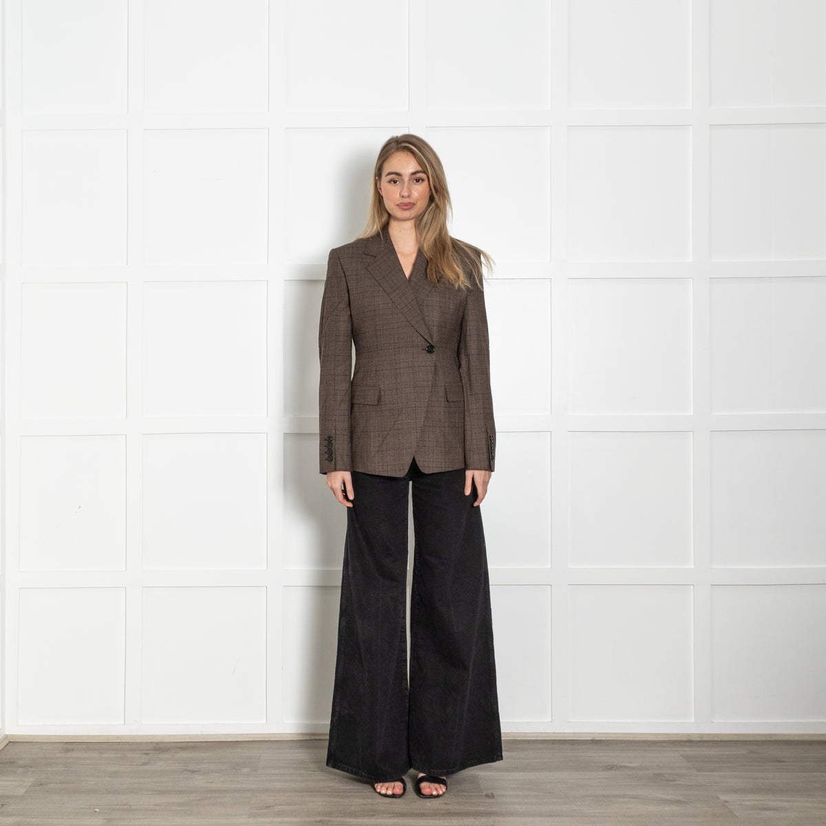 Burberry Dark Brown Check Single Breasted Blazer