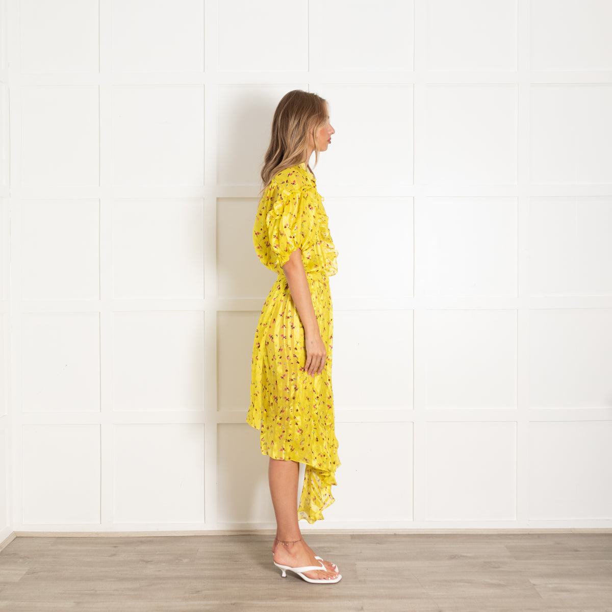 Preen By Thornton Bregazzi Yellow Floral Silk Maxi Wrap Dress