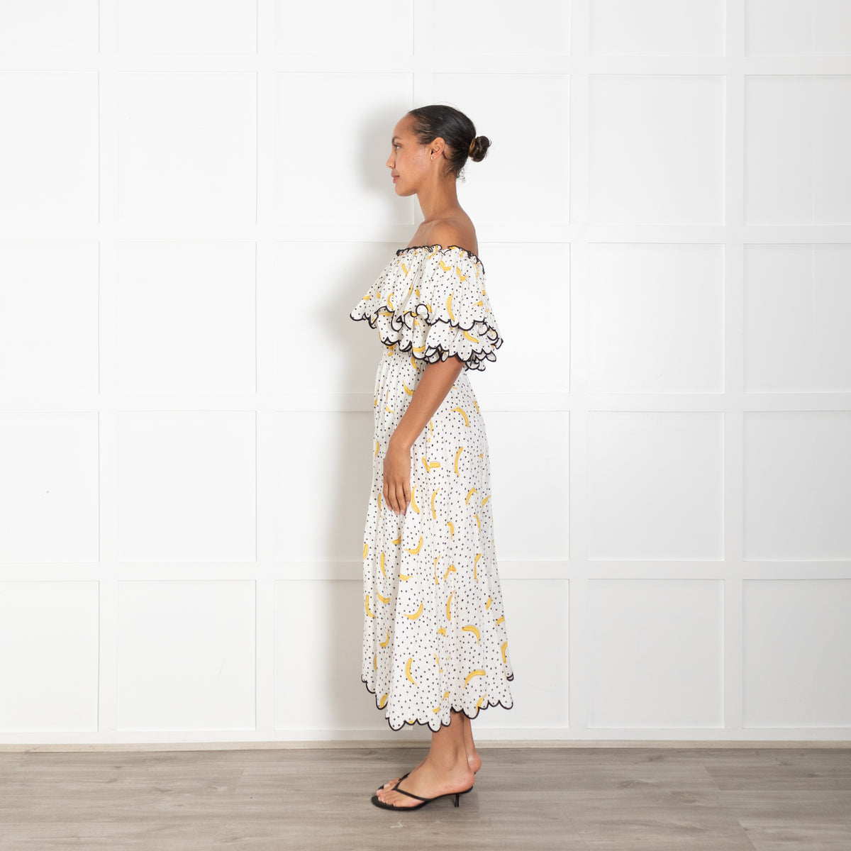 Gul Hurgel White & Yellow Banana Print Maxi Dress