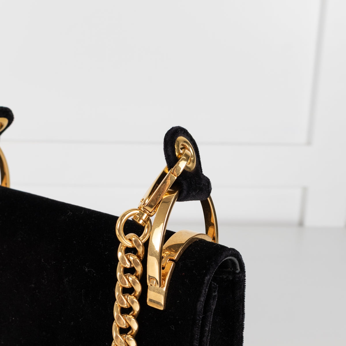 Prada Pattina Black Velvet Flap Bag With Gold Chain
