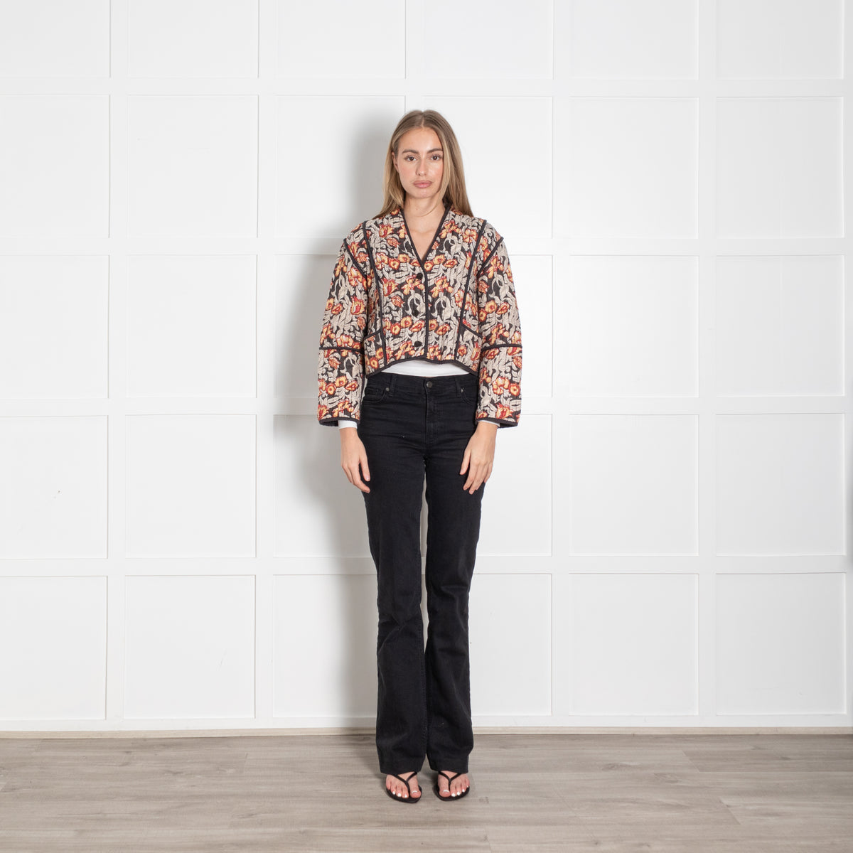 Maison Hotel Grey Cream Rust Floral Quilted Jacket