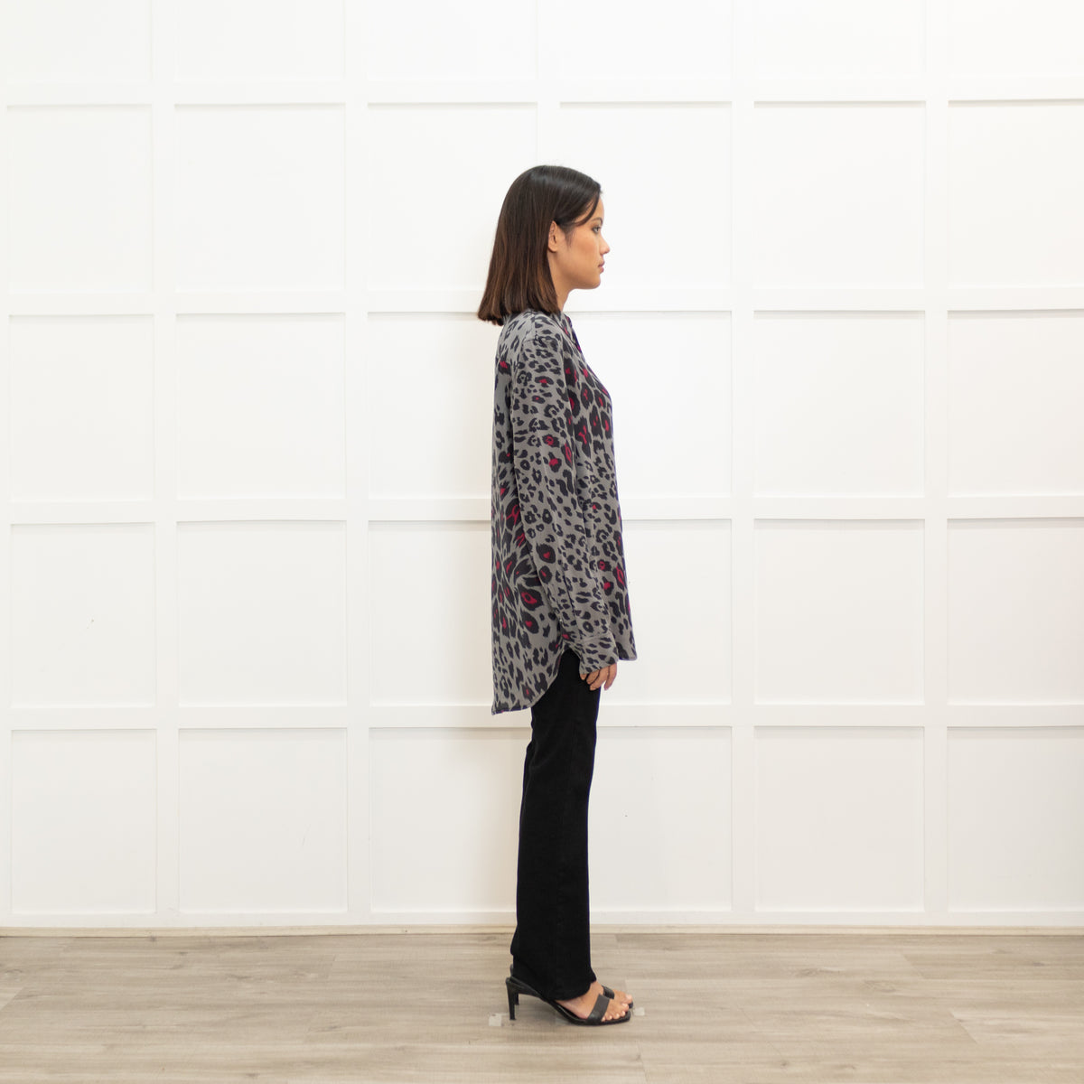 Equipment Grey and Fuschia Animal Print Silk Shirt