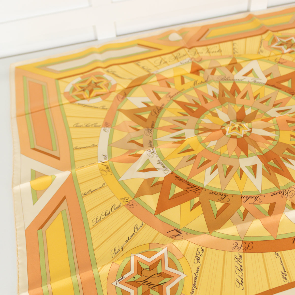 Hermes La Rose Des Vents Silk Pale Yellow Scarf