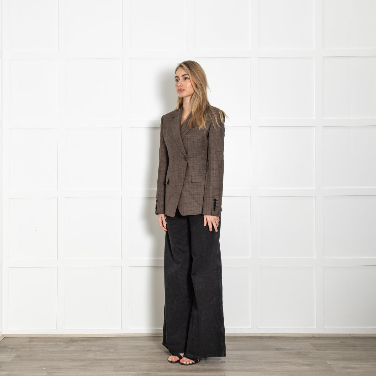 Burberry Dark Brown Check Single Breasted Blazer