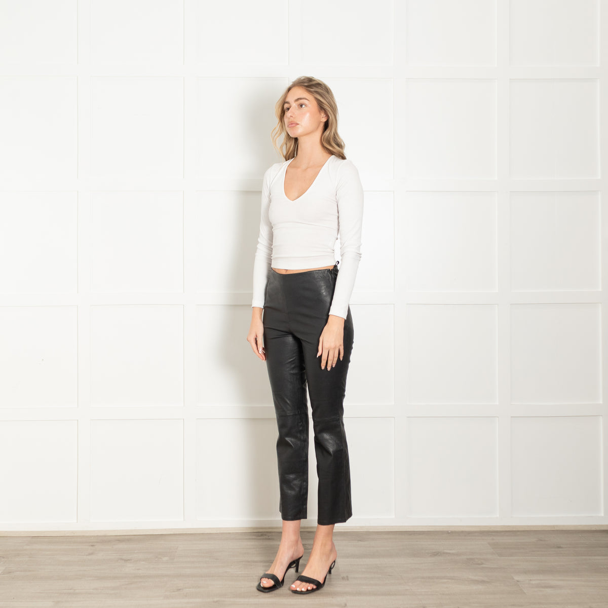Sezane Black Stretchy Leather Straight Leg Trousers