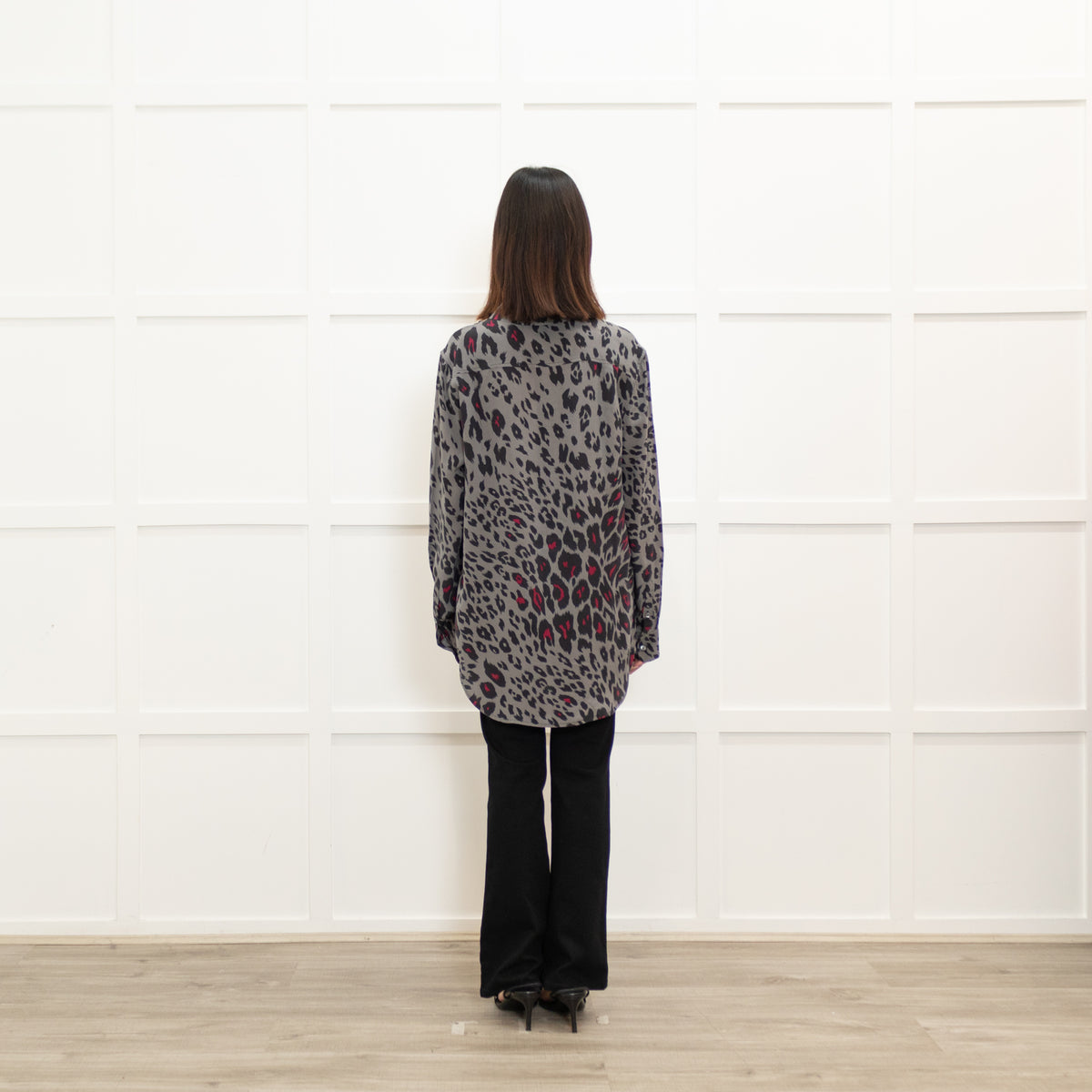 Equipment Grey and Fuschia Animal Print Silk Shirt