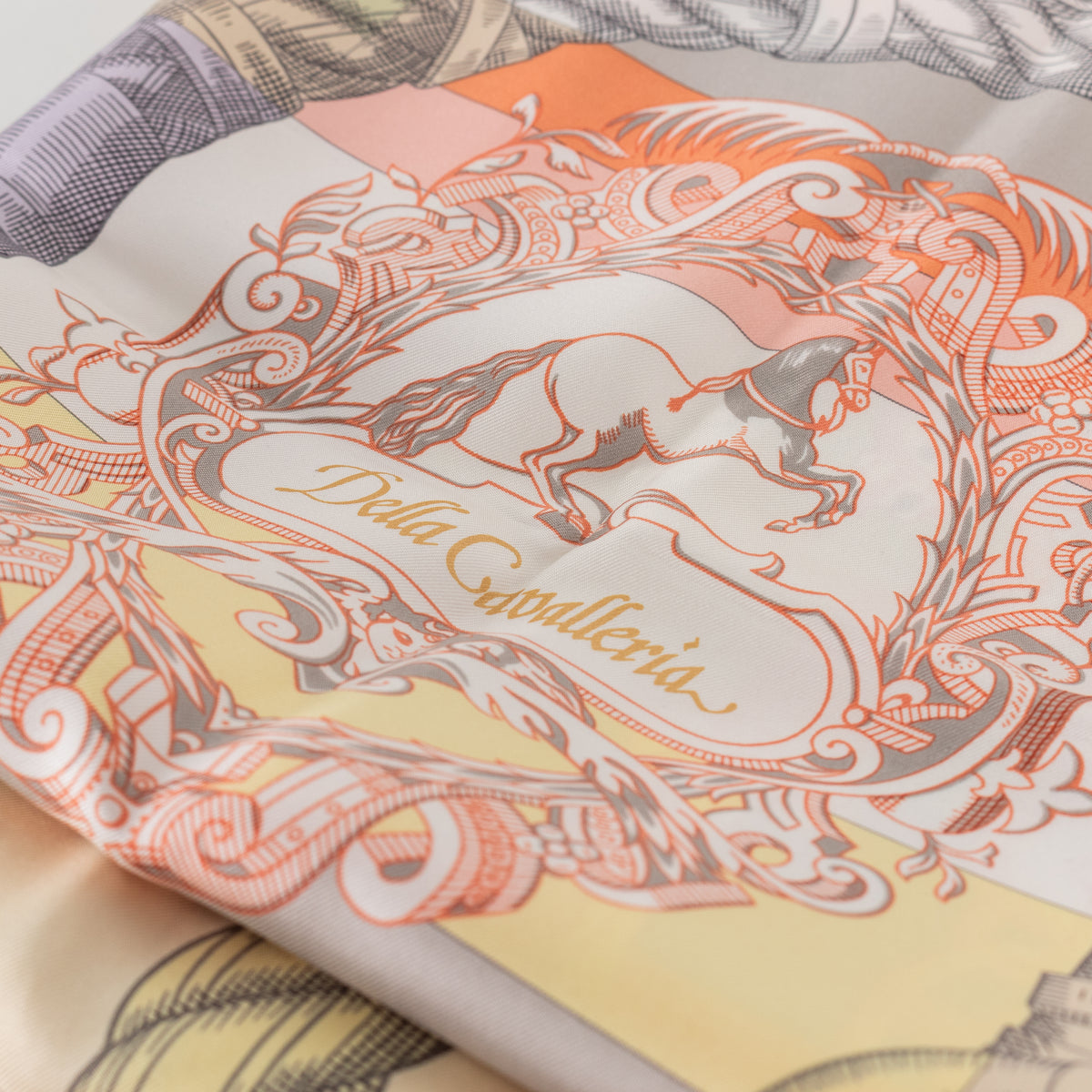 Hermes Cream Yellow Orange Silk Della Cavalleria Scarf