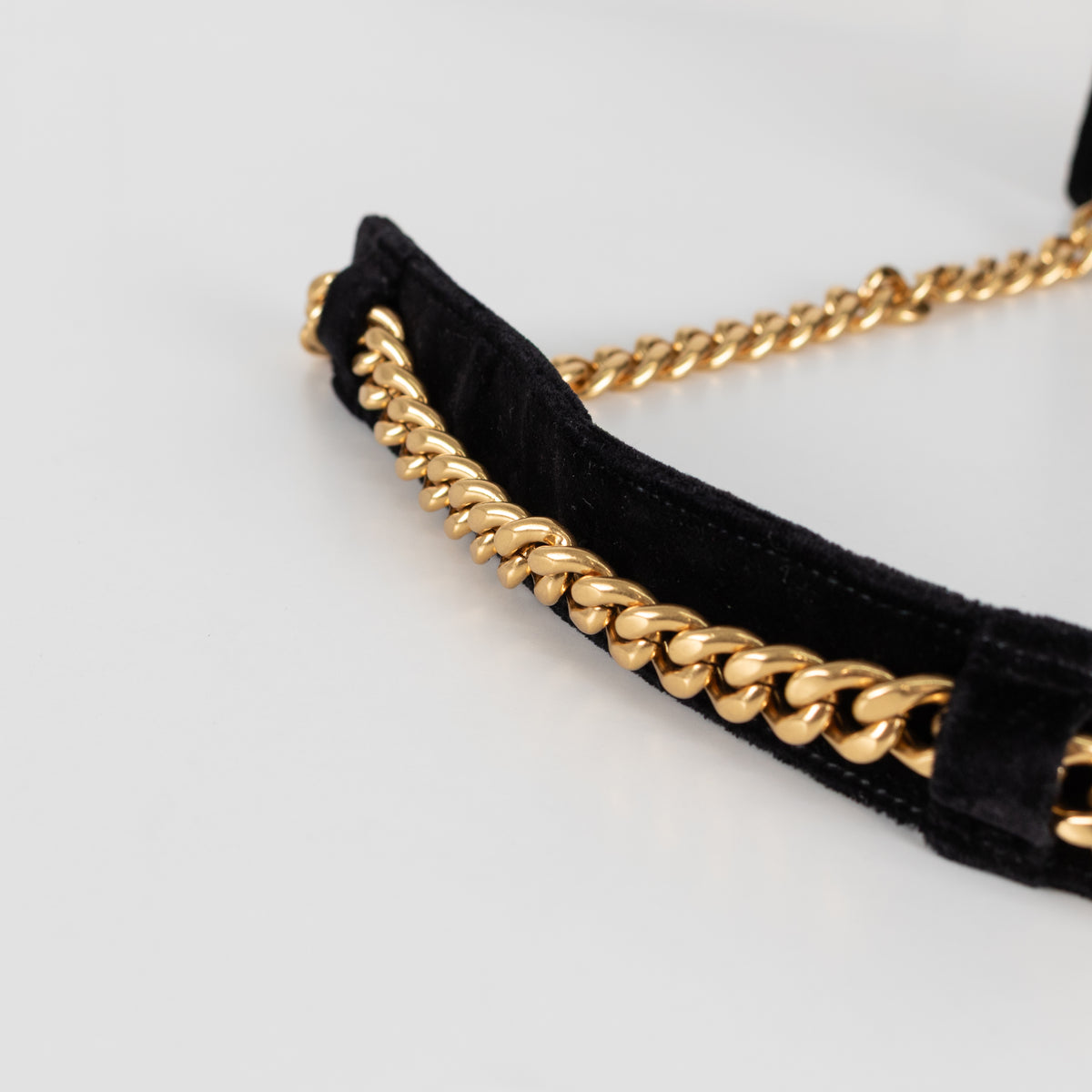 Prada Pattina Black Velvet Flap Bag With Gold Chain