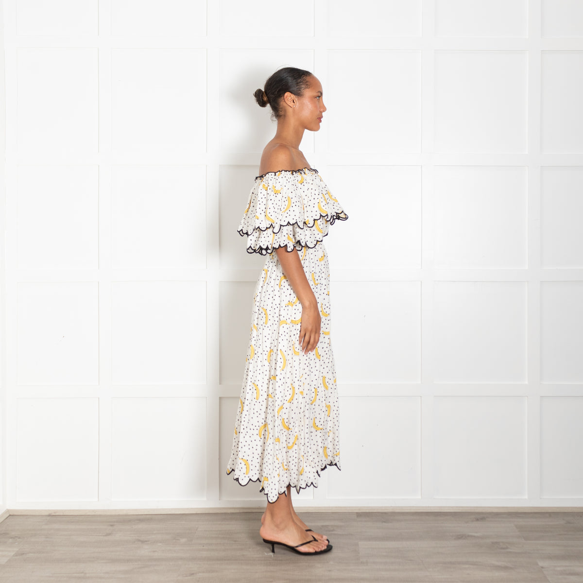 Gul Hurgel White & Yellow Banana Print Maxi Dress