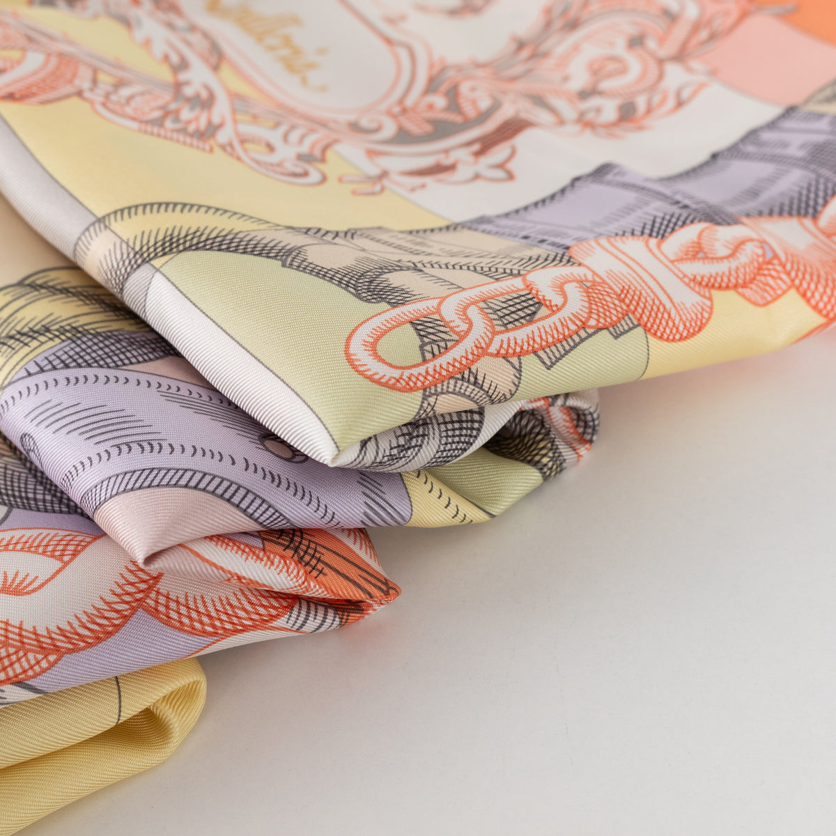 Hermes Cream Yellow Orange Silk Della Cavalleria Scarf