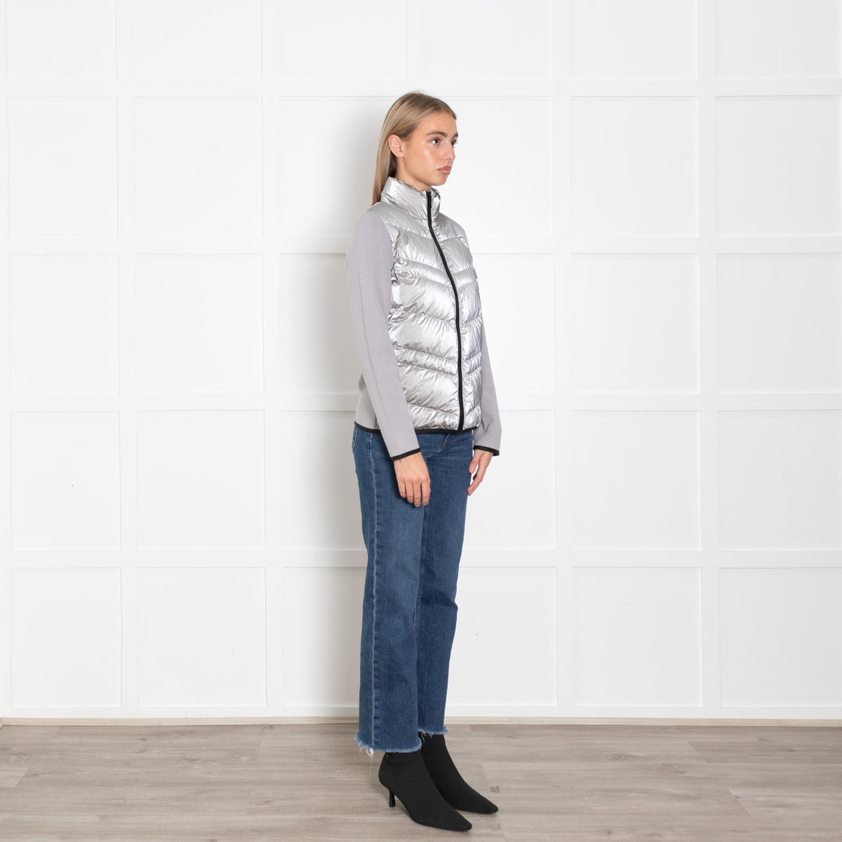 Moncler Silver Panelled Wool-Blend & Quilted Shell Down Jacket