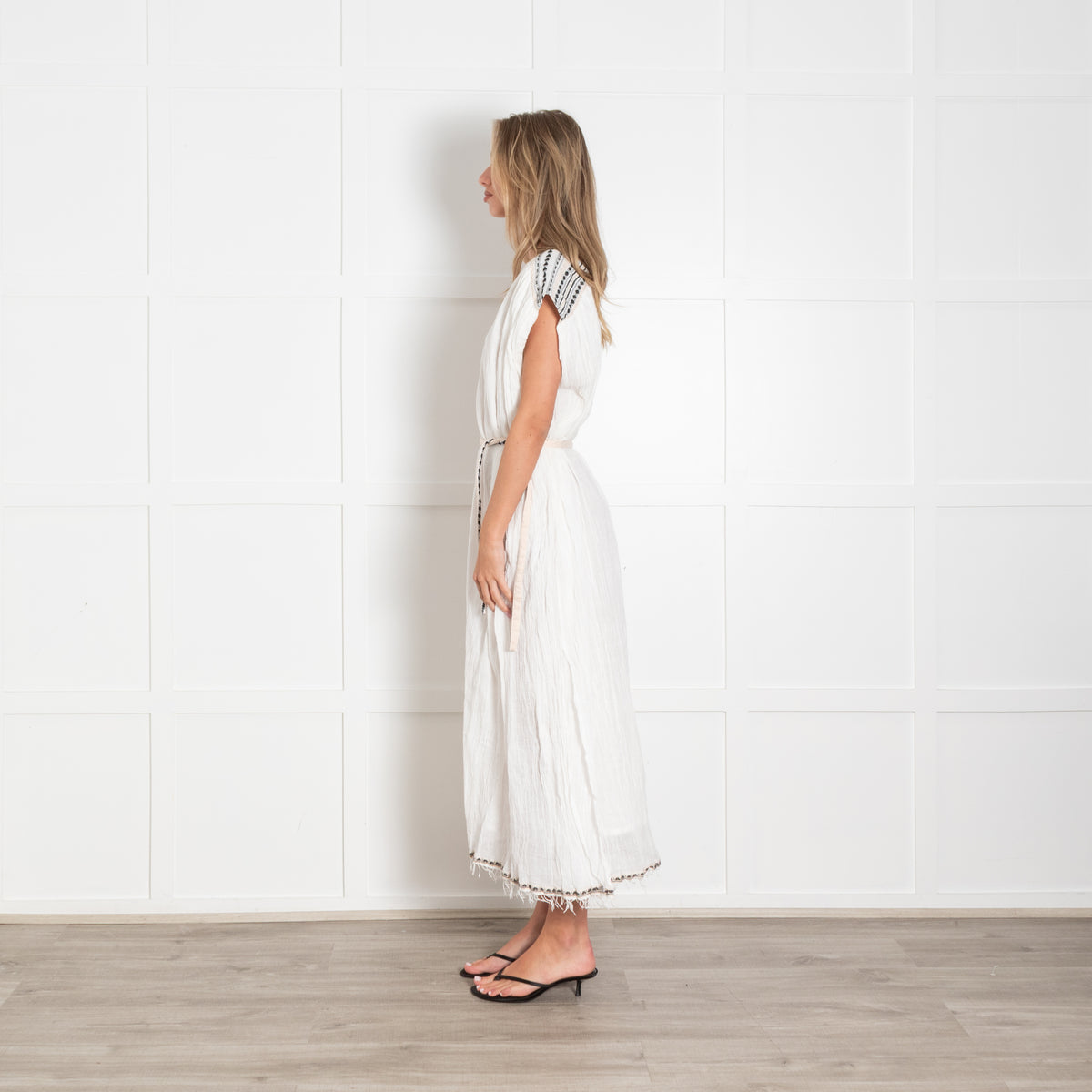 LemLem White Cotton Gauze Oversized Kaftan with Tassles edges