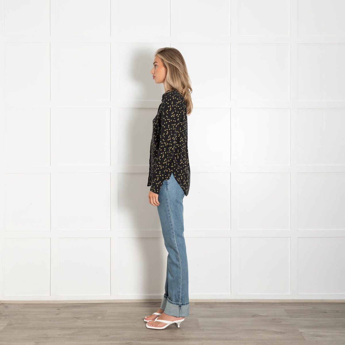 Theory Black Yellow Floral Silk Blouse