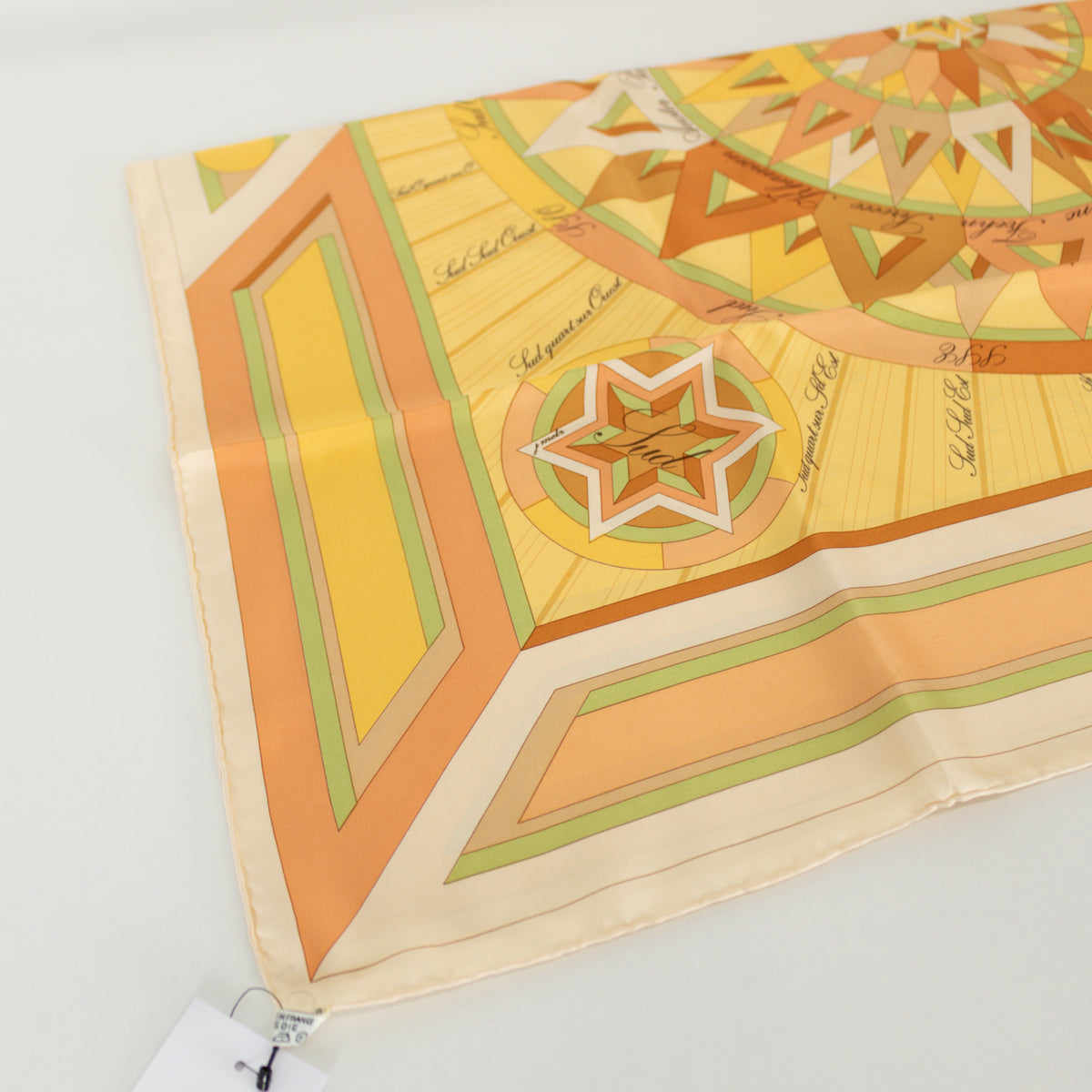 Hermes La Rose Des Vents Silk Pale Yellow Scarf