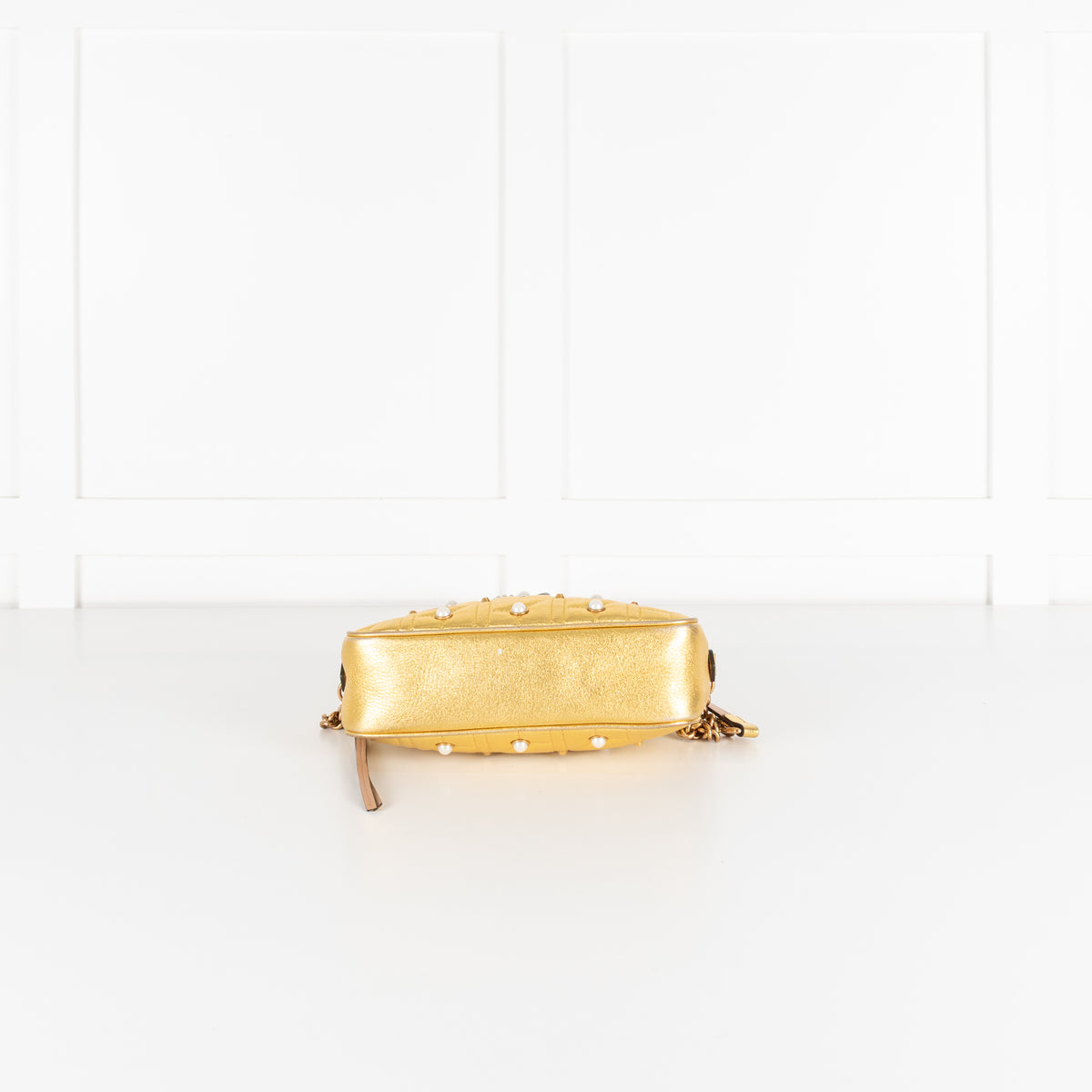 Gucci GG Marmont Gold Leather Pearl Crossbody Bag