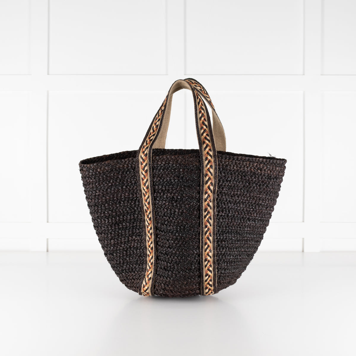 Sans Arcidet Chocolate Brown Woven Straw Tote Bag With Braided Handles