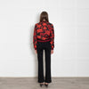 Alice + Olivia Black Red Floral Jacquard Bomber Jacket