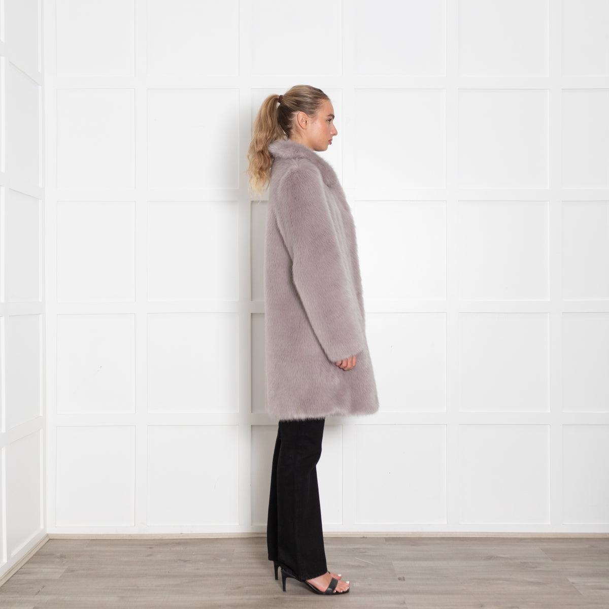 Miranda Dunn Pale Grey Fuax Fur Coat