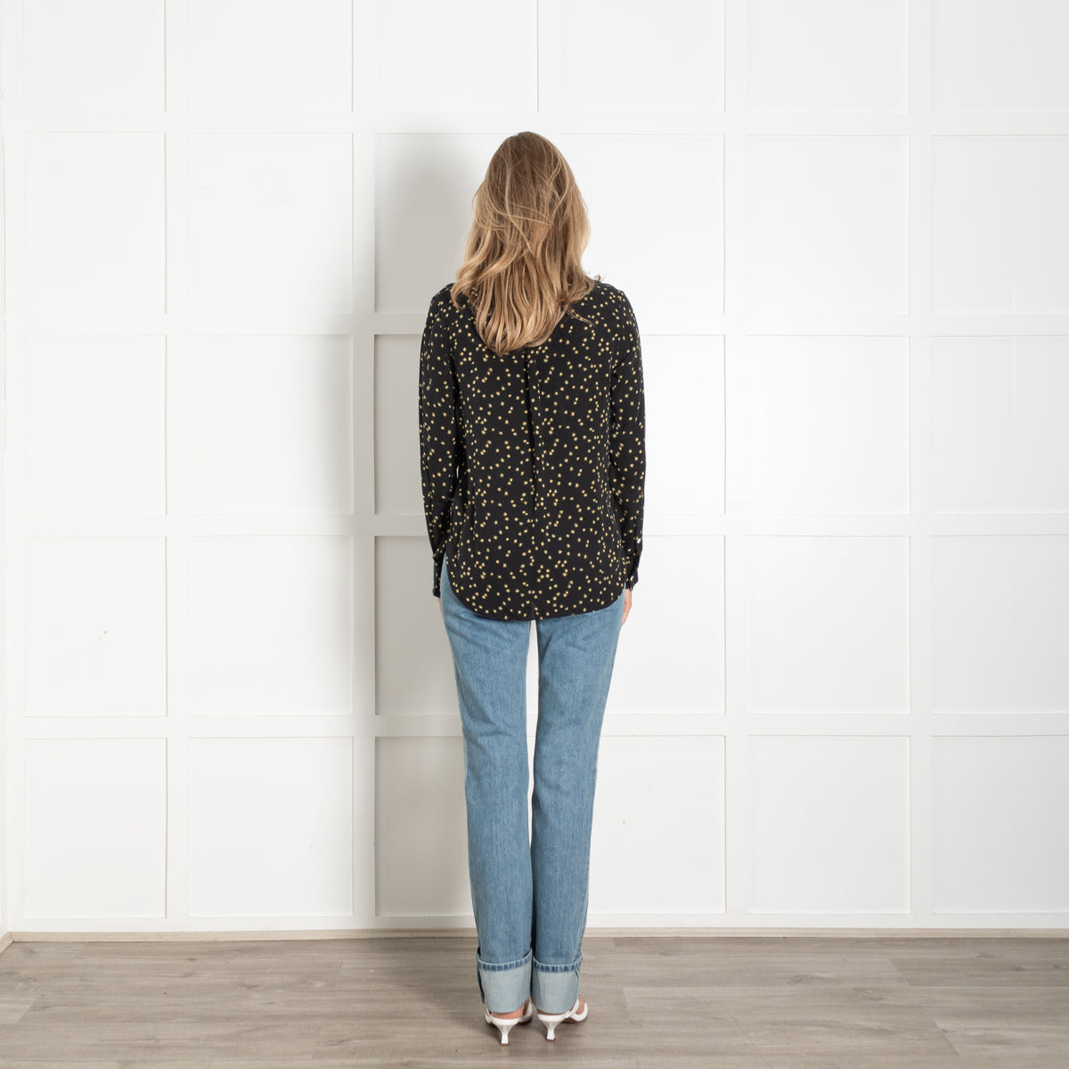 Theory Black Yellow Floral Silk Blouse