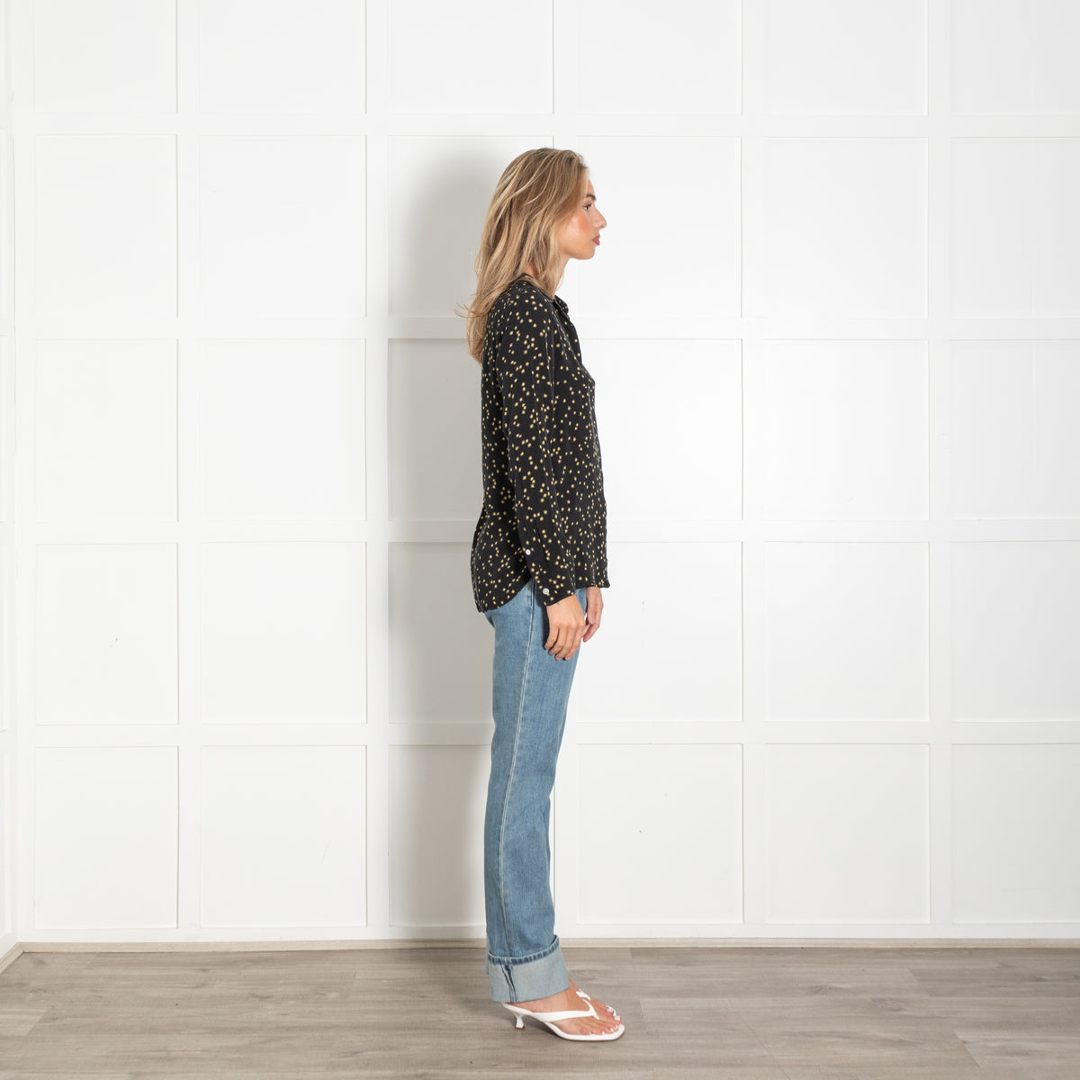 Theory Black Yellow Floral Silk Blouse