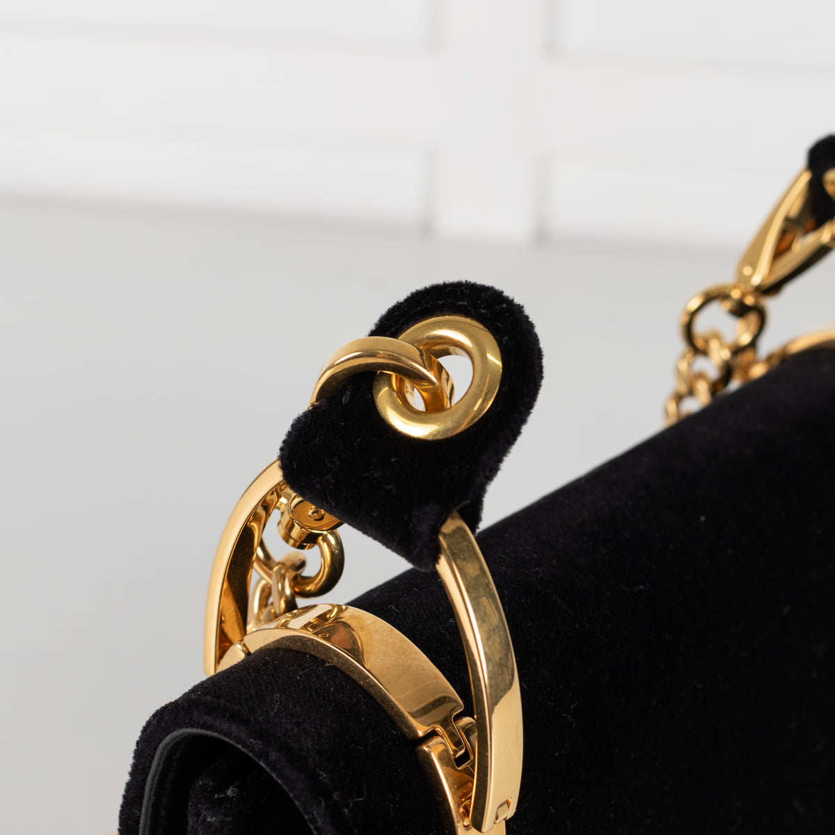 Prada Pattina Black Velvet Flap Bag With Gold Chain