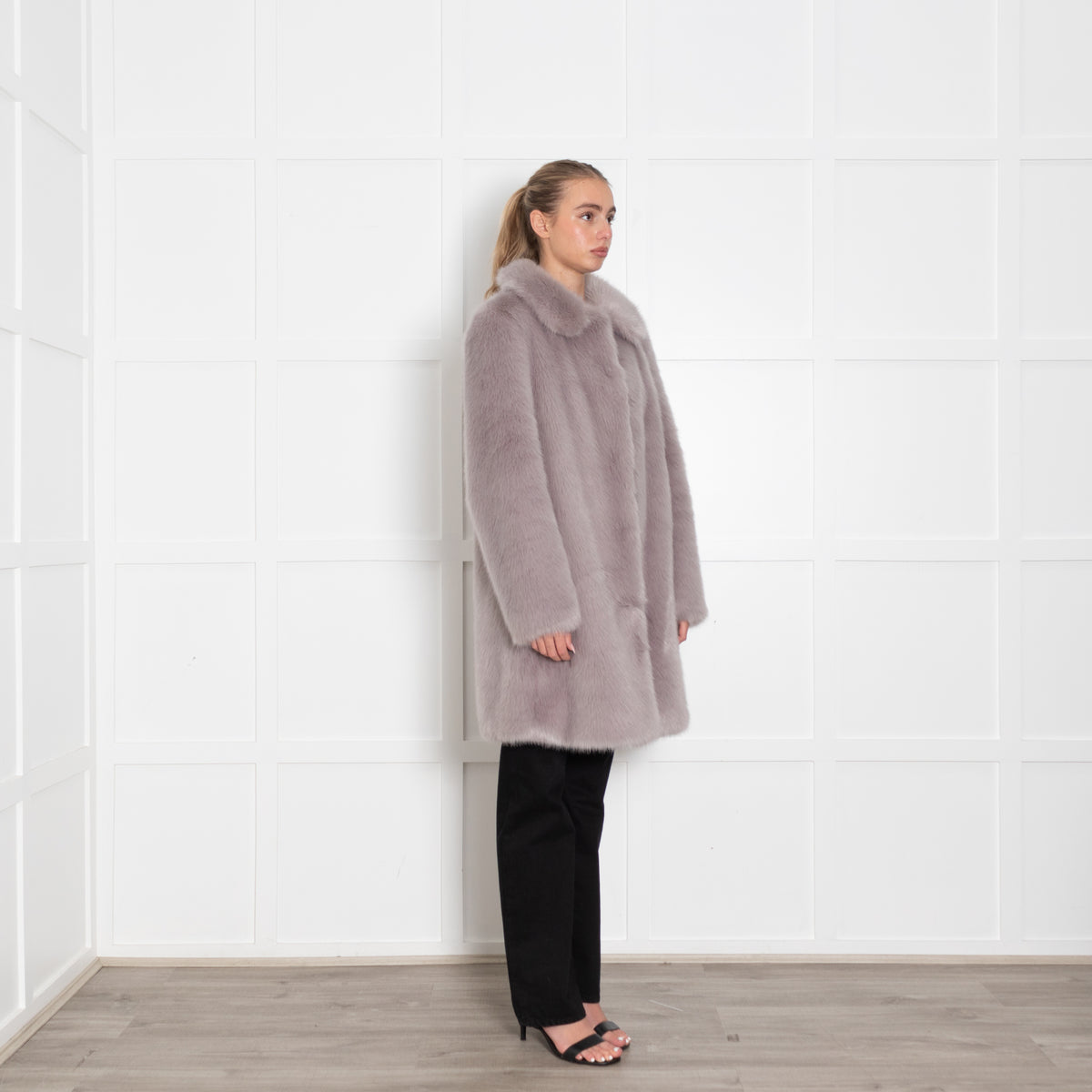 Miranda Dunn Pale Grey Fuax Fur Coat