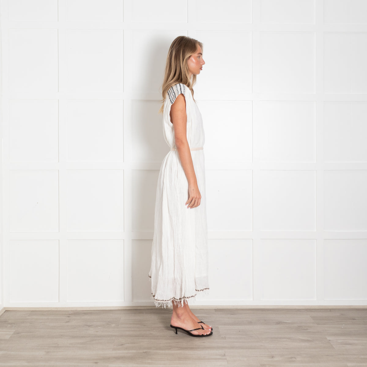 LemLem White Cotton Gauze Oversized Kaftan with Tassles edges