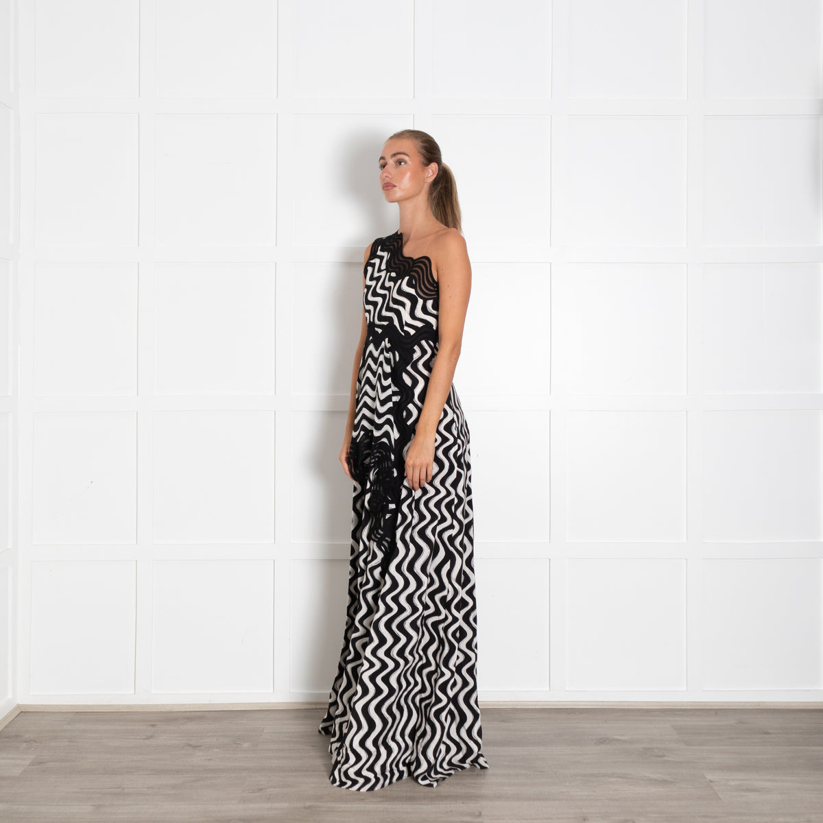 Stella McCartney Black And White Silk  Maxi Dress
