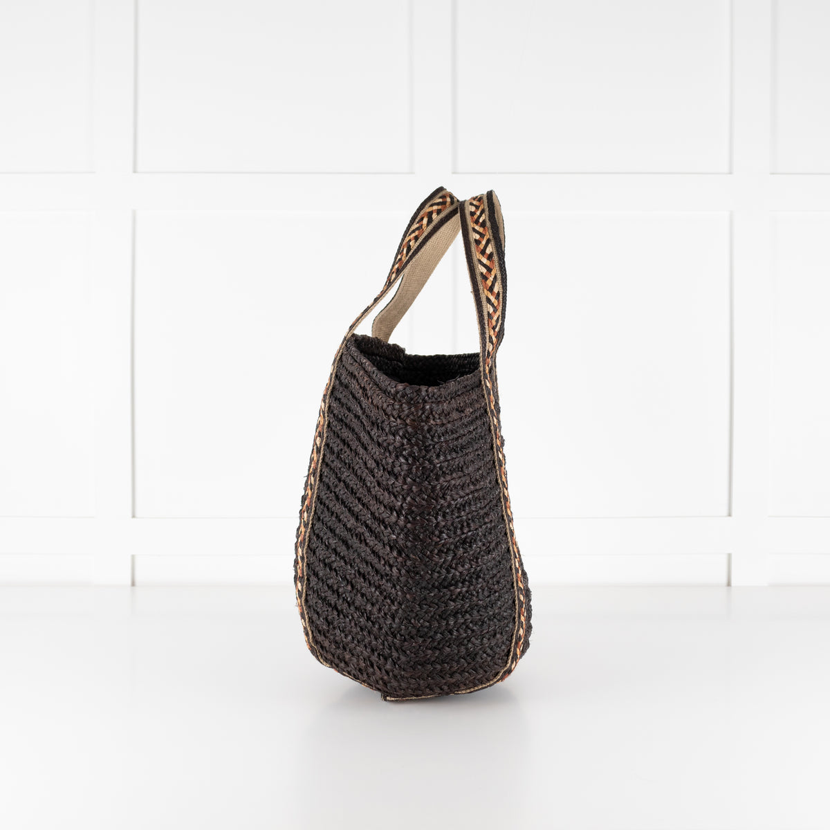 Sans Arcidet Chocolate Brown Woven Straw Tote Bag With Braided Handles
