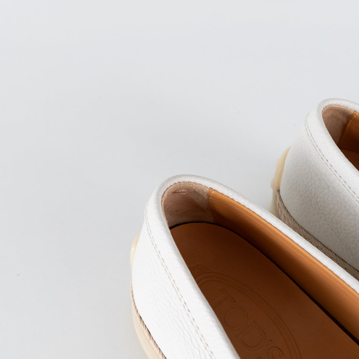 Tod's White Raffia Trimmed Leather Loafers