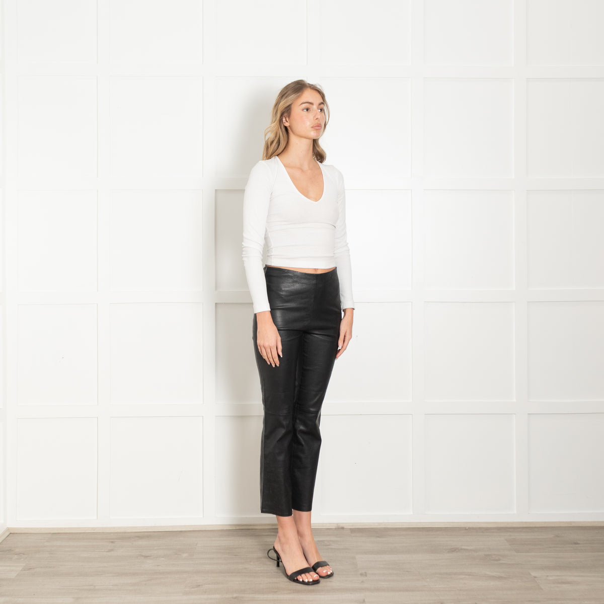 Sezane Black Stretchy Leather Straight Leg Trousers