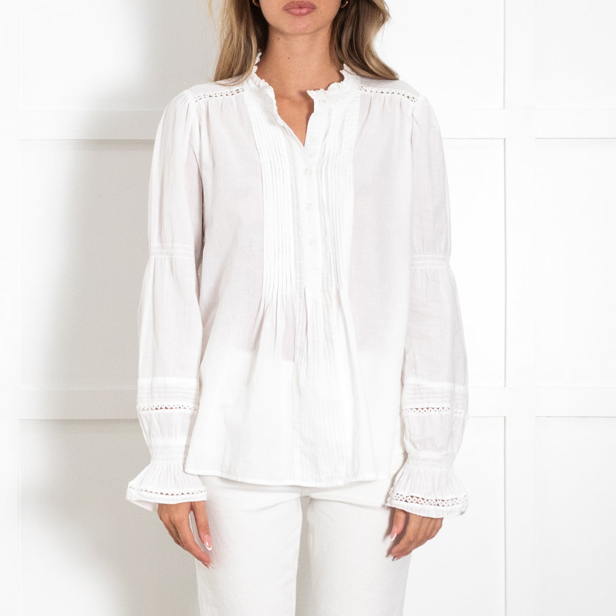 Me + Em White Shirt With Frill Neck