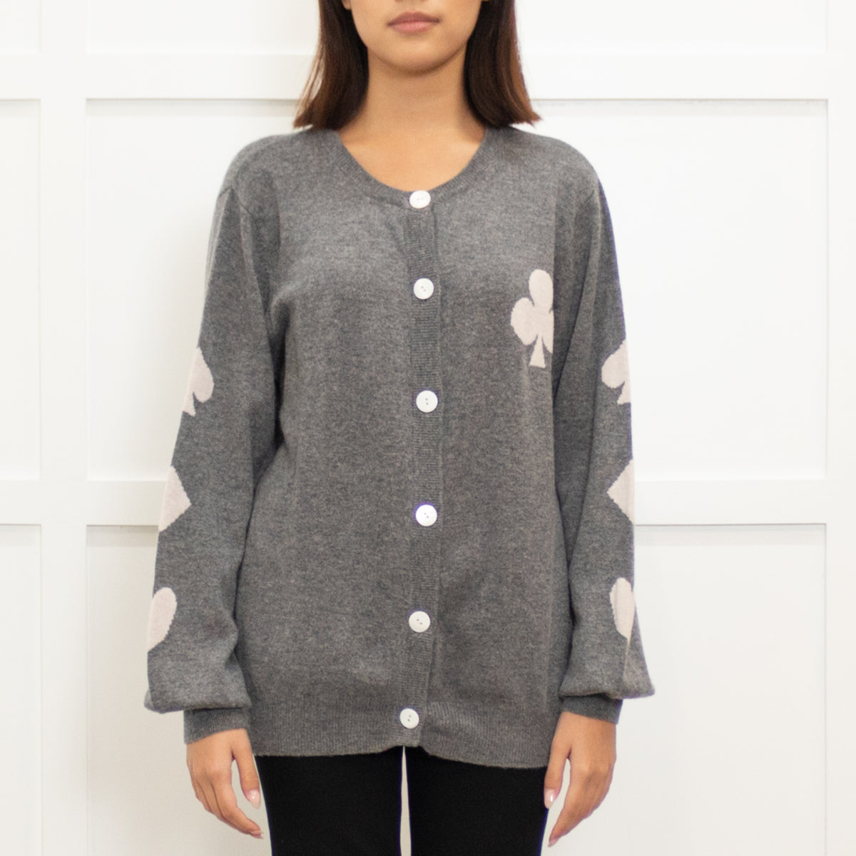 Orwell and Austen Grey Wool Mix Motif Cardigan