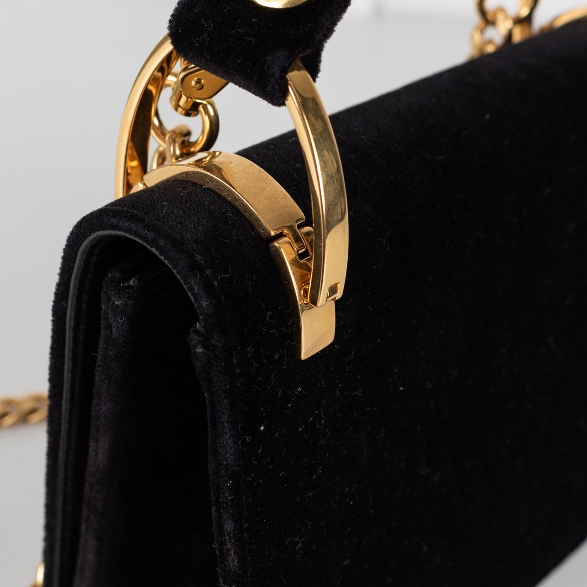 Prada Pattina Black Velvet Flap Bag With Gold Chain