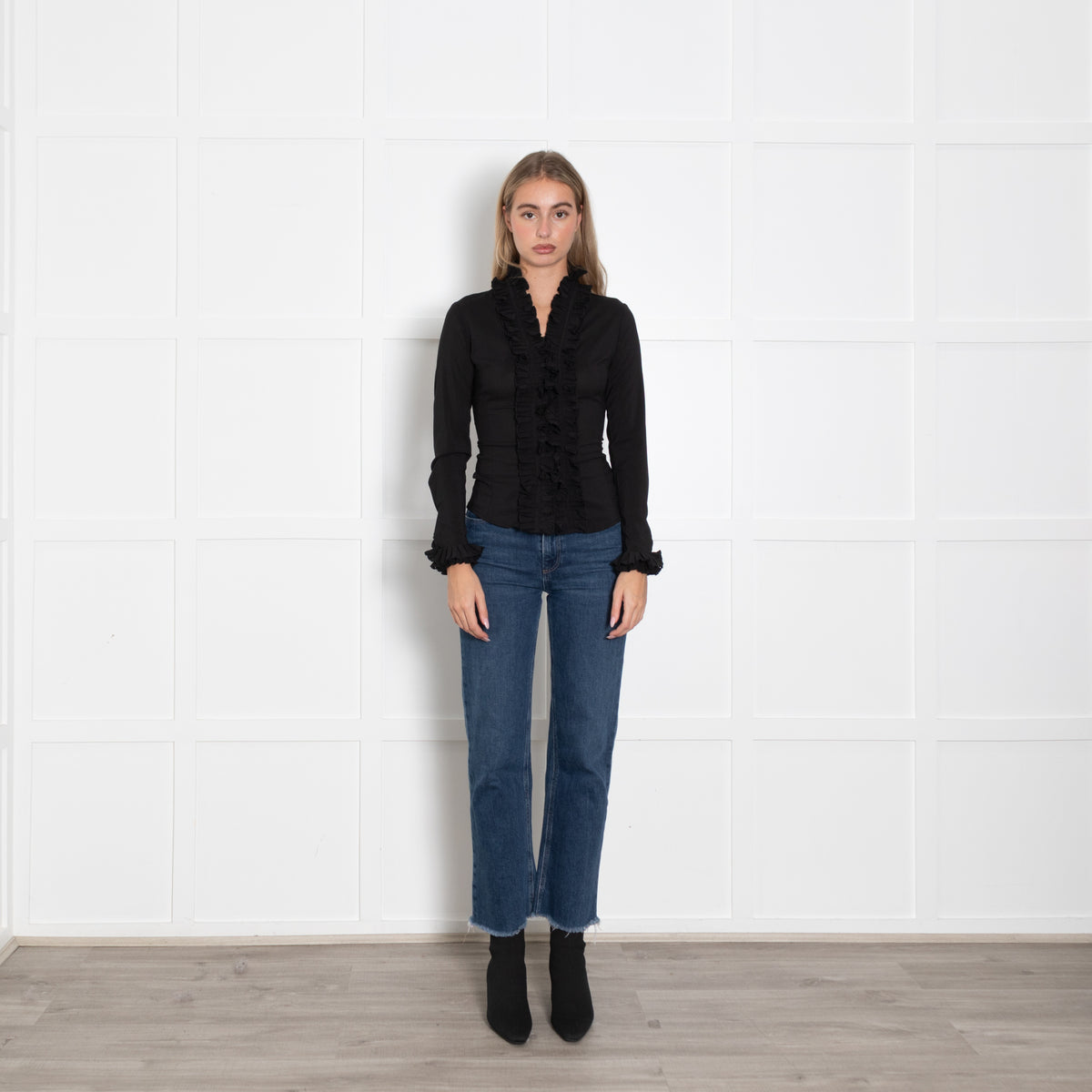 Aavelle Black Ruffle Blouse