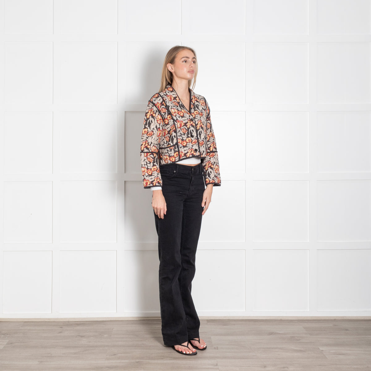 Maison Hotel Grey Cream Rust Floral Quilted Jacket