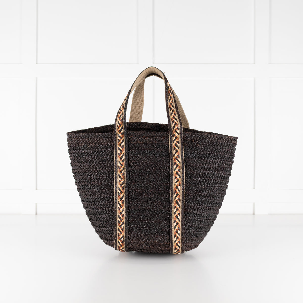 Sans Arcidet Chocolate Brown Woven Straw Tote Bag With Braided Handles
