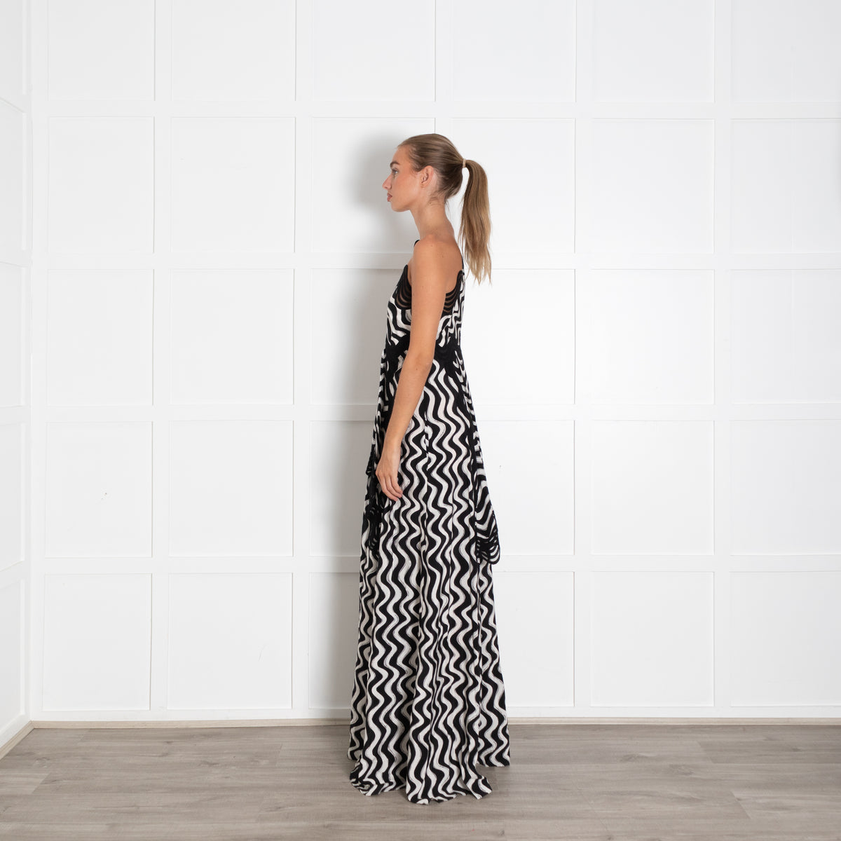Stella McCartney Black And White Silk  Maxi Dress