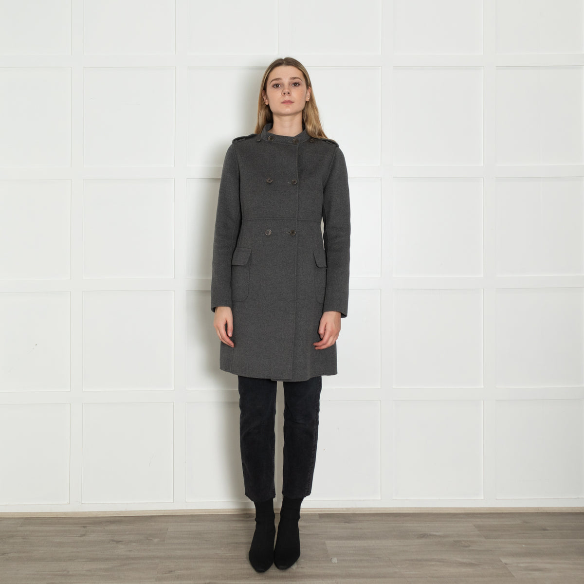 S Max Mara Grey Double Breasted Angora Blend Coat